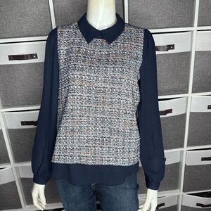 Circle Dual Fabric Collard Long Sleeve Blouse